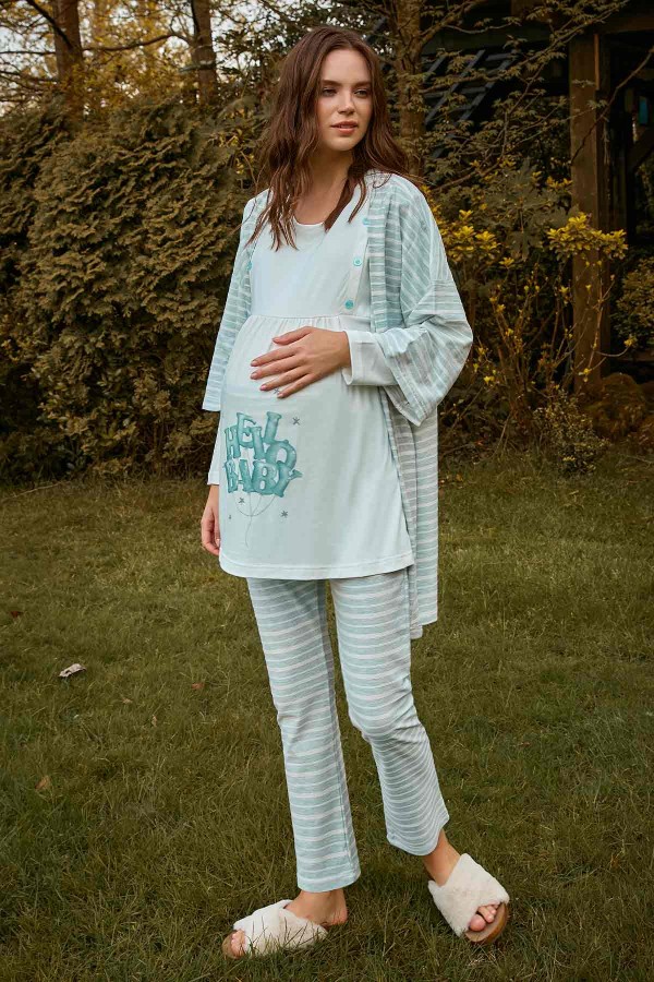 Berrak 9127 Kadın Hamile Üçlü Pijama Takımı - Thumbnail