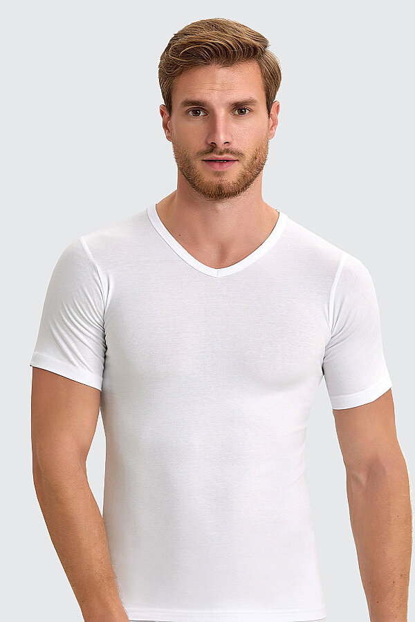 Berrak 1027 Erkek Likralı Süprem Kısa Kol V Yaka - Thumbnail